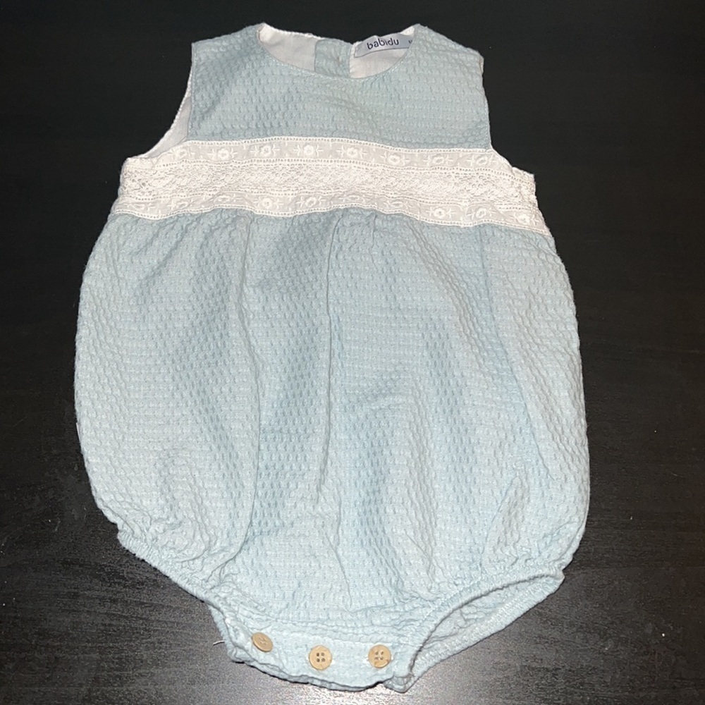 Babidu baby’s bloomer light blue / aqua white‎ trim bloomers Sz 6M